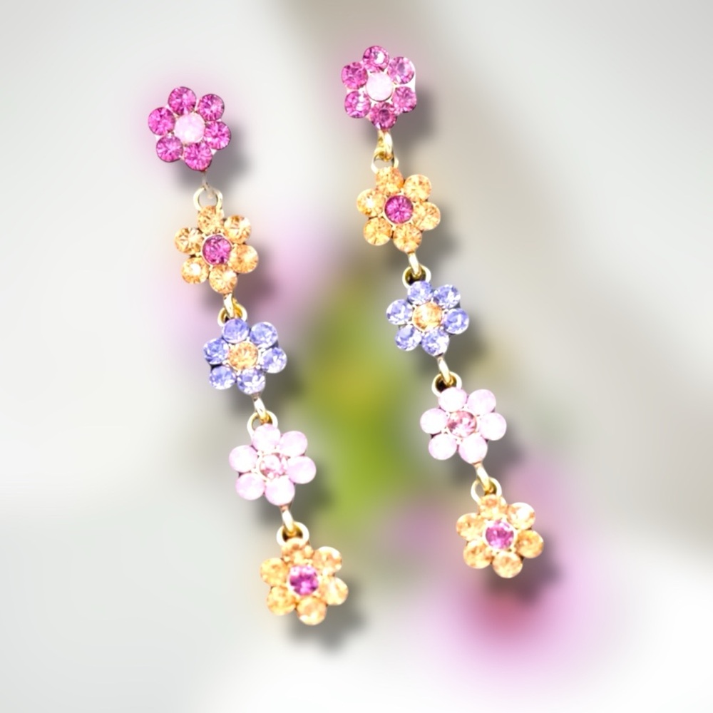 Linear Drop Dangle 🌼 Flower 🌺 Earrings - Picture 3 of 5
